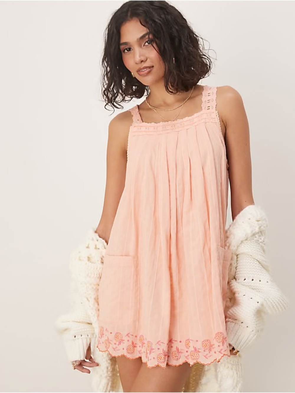 Free People Blush Pink Floral Embroidered Mini Dress